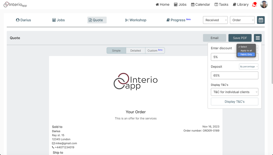 InterioApp - curtain and blind project quoting and managing software for small medium and large enterprises in the soft-furnishing industry.