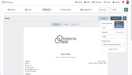 InterioApp - curtain and blind project quoting and managing software for small medium and large enterprises in the soft-furnishing industry.