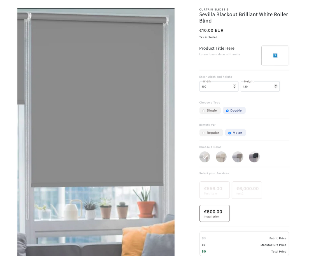demonstrating how Curtain and Blind Calculator Plugin is look on the website
