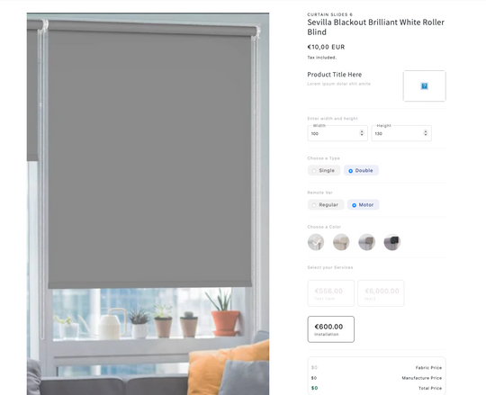demonstrating how Curtain and Blind Calculator Plugin is look on the website