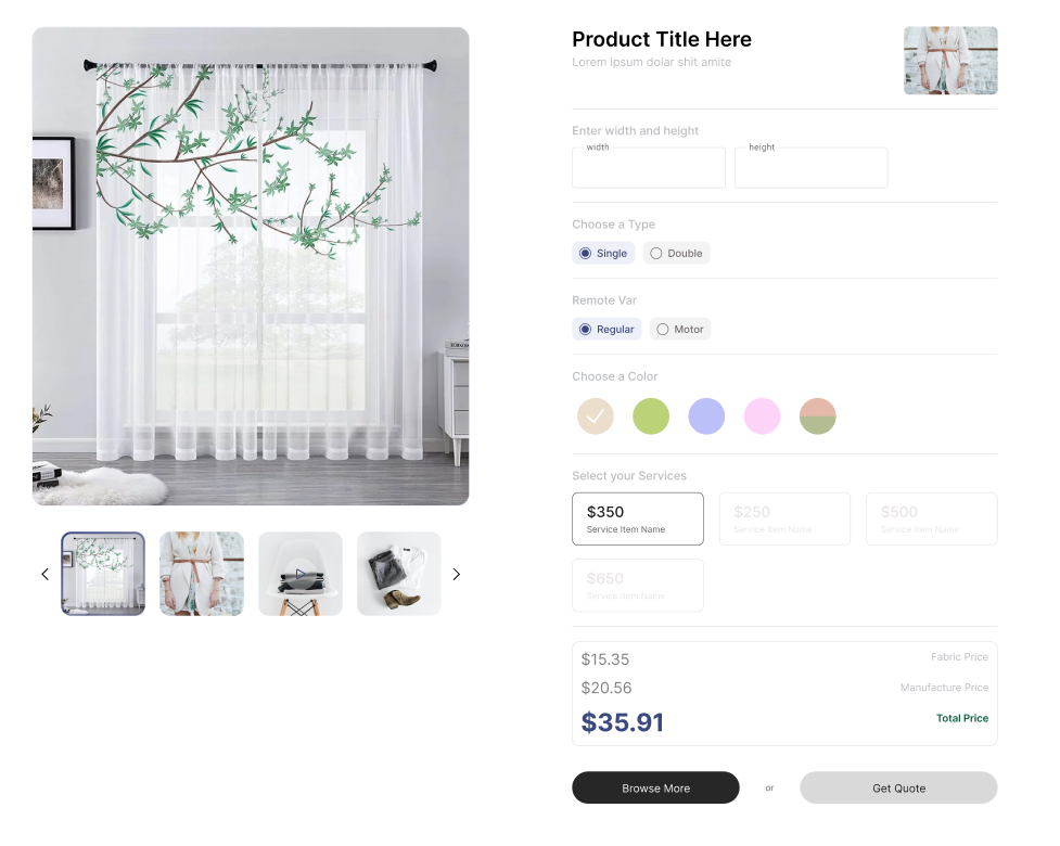 demonstrating how Curtain and Blind Calculator Plugin is look on the website
